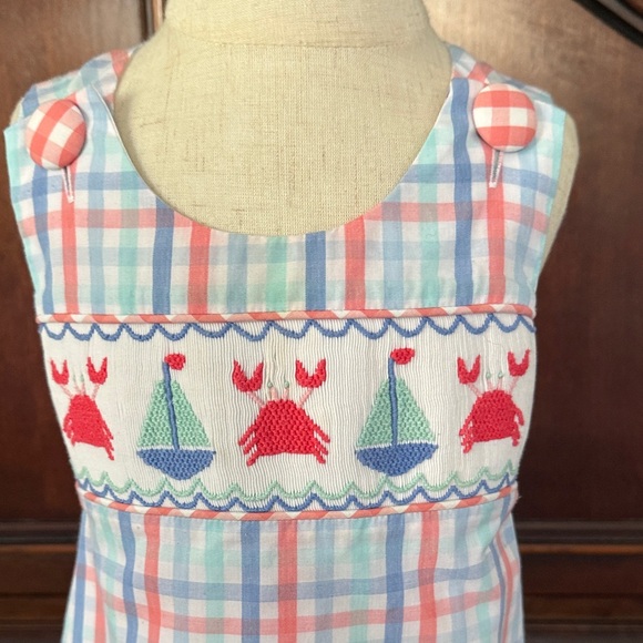 SHRIMP & GRITS Pastel Plaid Top with Crab and Sailboat 3T - Picture 4 of 8